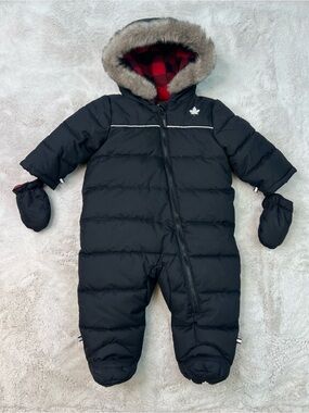 Canadiana Snowsuit Baby 6-12 Months One Piece Faux Fur Hood Fleece Lined Black